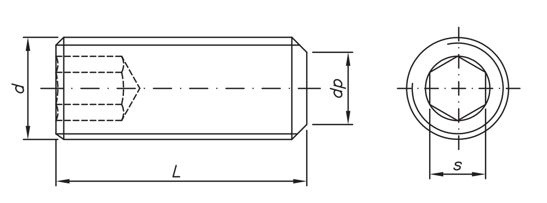 PARAFUSO SEM CABEÇA COM SEXTAVADO INTERNO PONTA PLANA ROSCA MA